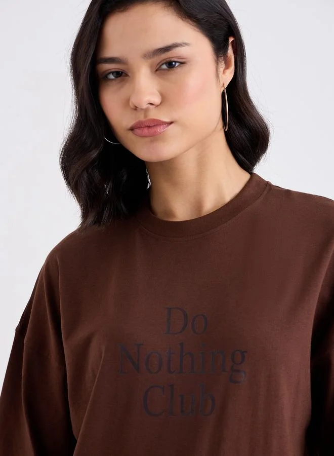 Styli Styli Slogan Print Oversized Longline T-Shirt