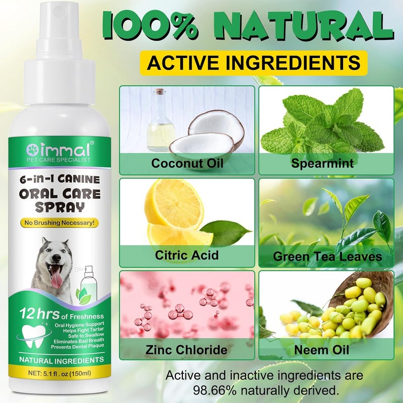 Oimmal Single & bulk storage compatible Oral Care Spray for Dogs, Dog Dental Spray Removes Tartar, Dog Breath Freshener, Dog Breath Spray, Plaque and Freshens Breath Instantly, Pet Clean Teeth Cleaning Spray, Gums Health Care for Dog Climate adapted upgraded quality - Image 3