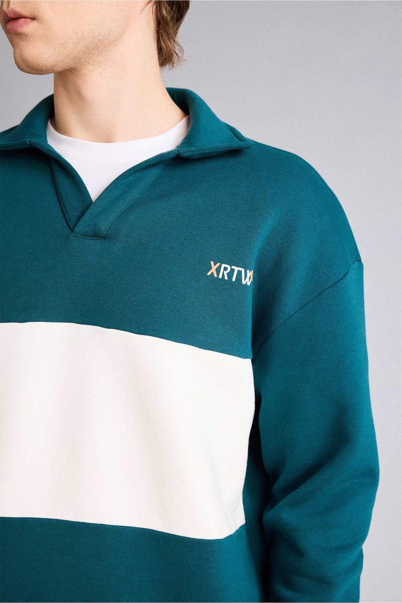 DeFacto Boxy Fit Polo Collar Sweatshirt - Image 4