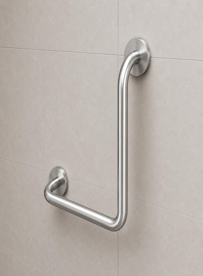 Boniry Stainless Steel L-Shaped Grab Bar for Toilet Bathroom Safety | Wall-Mounted Handicap Support Rail for Elderly & Disabled | Anti-Slip & Rust-Resistant Design (Silver, Pack of 1) - Image 1