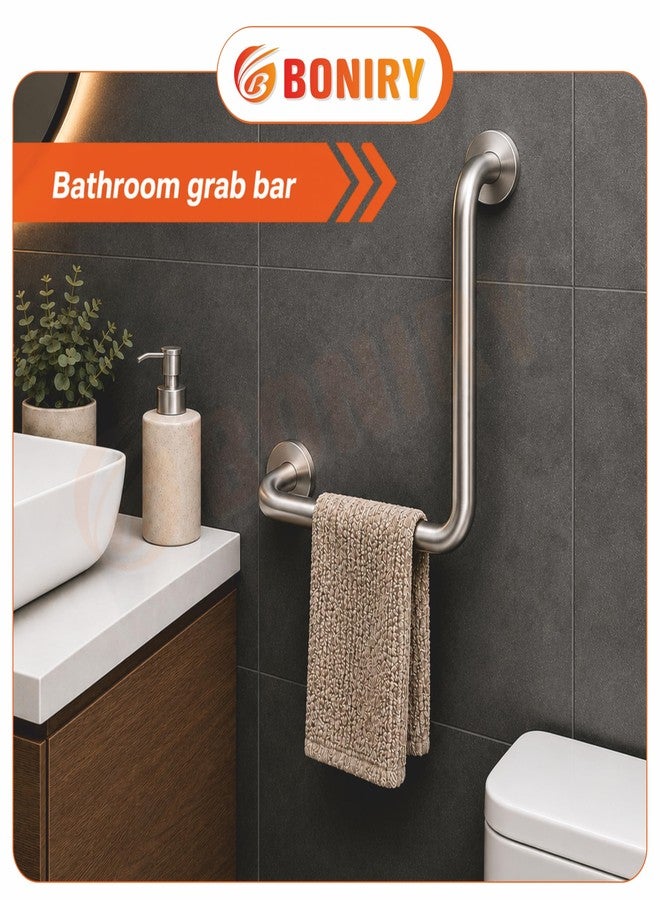 Boniry Stainless Steel L-Shaped Grab Bar for Toilet Bathroom Safety | Wall-Mounted Handicap Support Rail for Elderly & Disabled | Anti-Slip & Rust-Resistant Design (Silver, Pack of 1) - Image 3