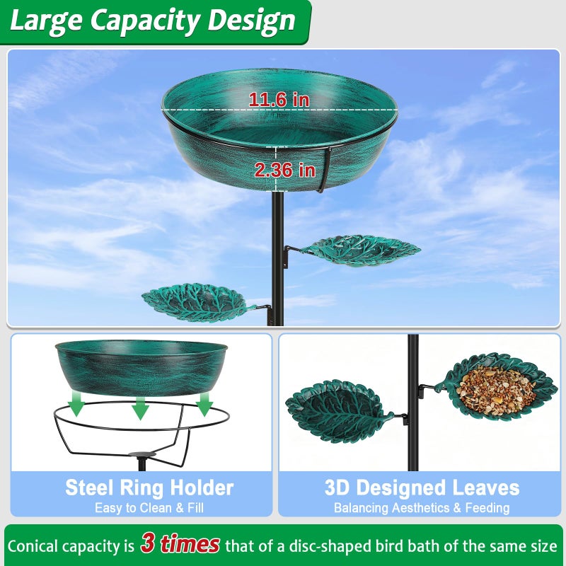 Olpchee Metal Bird Bath for Outdoor - Garden Bird Bath with Removable Bowl Heavy-Duty Base, Winter Birdbath Feeder Rust-Proof Birdbaths for Garden Yard Lawn Decor, Easy to Install(Green) - Image 3