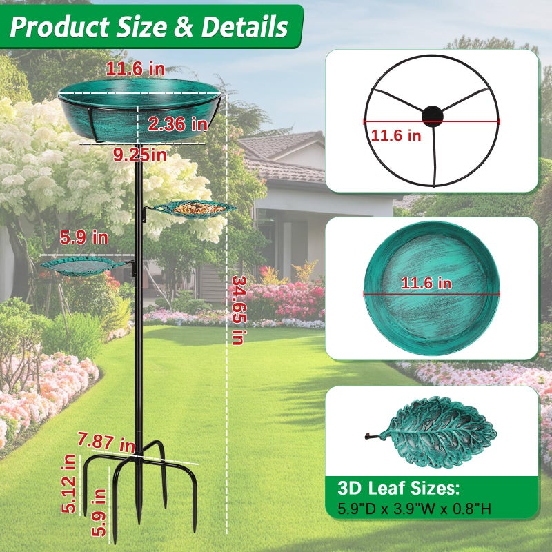 Olpchee Metal Bird Bath for Outdoor - Garden Bird Bath with Removable Bowl Heavy-Duty Base, Winter Birdbath Feeder Rust-Proof Birdbaths for Garden Yard Lawn Decor, Easy to Install(Green) - Image 5