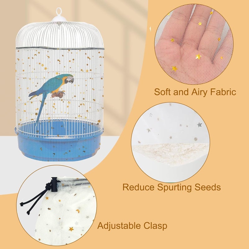 LYMOI Bird Cage Cover, Birdcage Nylon Mesh Net Cover, Bird Cage Seed Catcher, Universal Birdcage Cover, Birdcage Nylon Mesh Net Cover Skirt Guard for Parakeet Macaw African Round Square Cage. (White) - Image 3