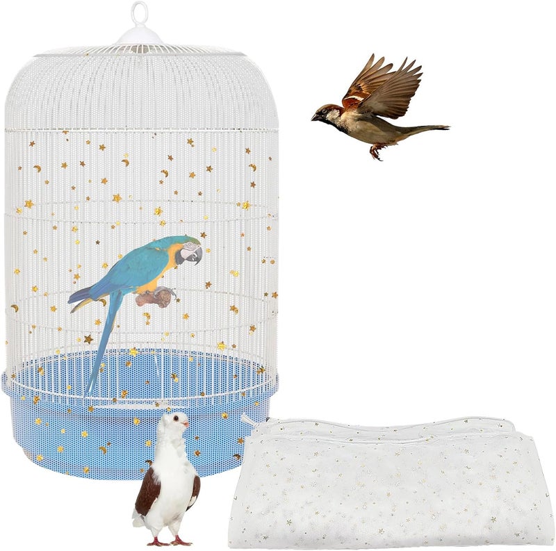 LYMOI Bird Cage Cover, Birdcage Nylon Mesh Net Cover, Bird Cage Seed Catcher, Universal Birdcage Cover, Birdcage Nylon Mesh Net Cover Skirt Guard for Parakeet Macaw African Round Square Cage. (White) - Image 1