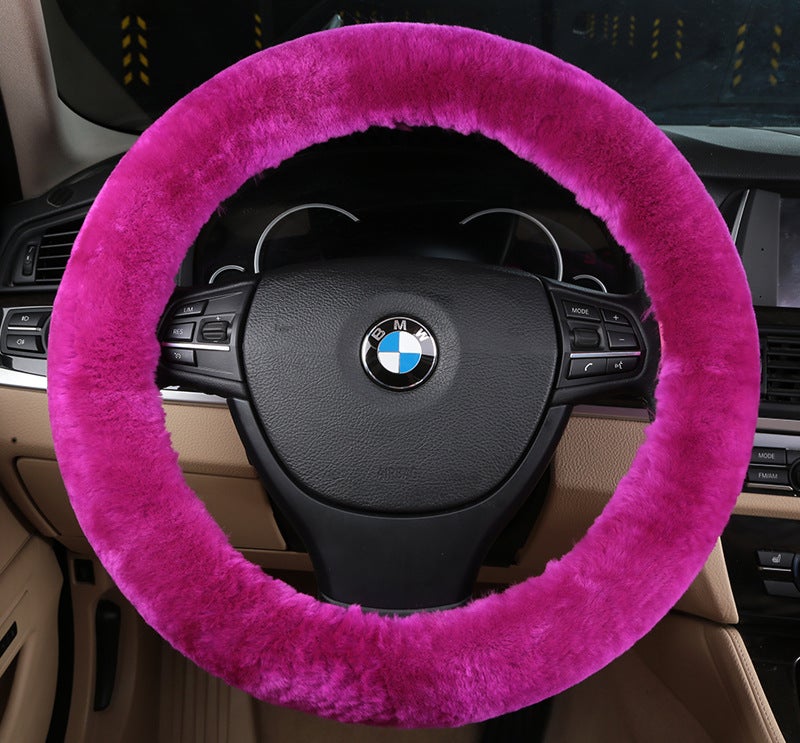 Generic New car wool steering wheel cover wool short plush cute wool car handle cover winter handle cover fur one Fluorescent powder 