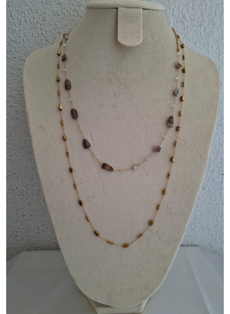 Earthy Agate Double Layer Gold Necklace - Image 2