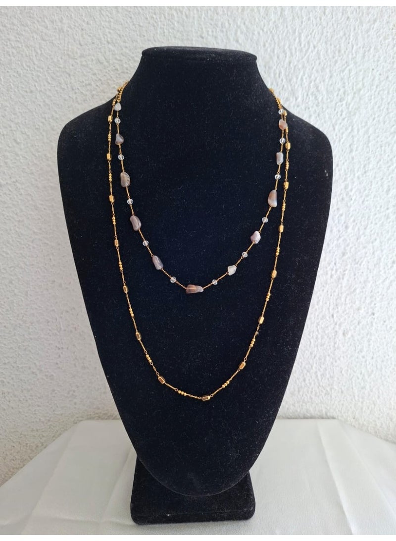 Earthy Agate Double Layer Gold Necklace - Image 1