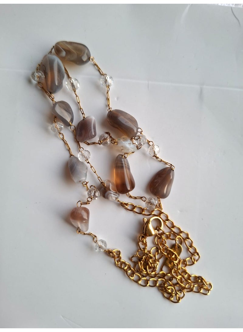 Earthy Agate Double Layer Gold Necklace - Image 3