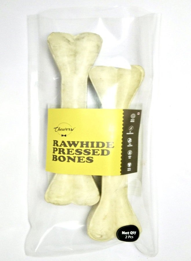 Chewers Rawhide Pressed Dog Bones 10 inches Dog Chew Bone Treat, 2 Pieces - Image 1