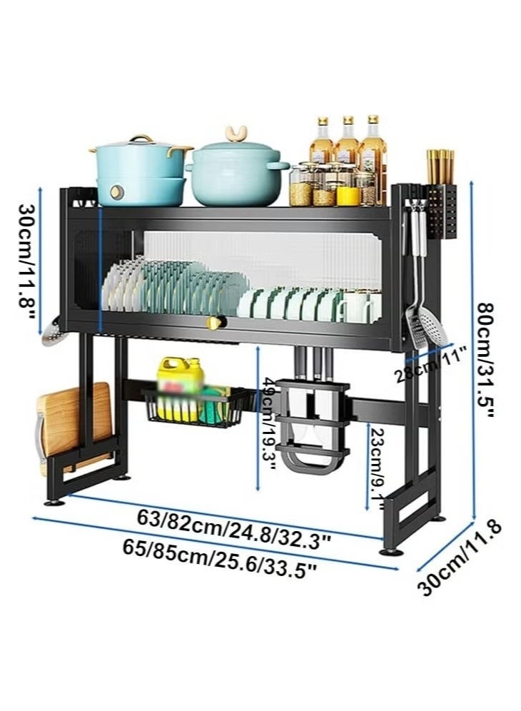 ZAICA Over the Sink Dish Drying Rack – 85cm Stainless Steel Dish Drainer with Cutting Board Holder, Large Black Kitchen Counter Organizer - Image 2