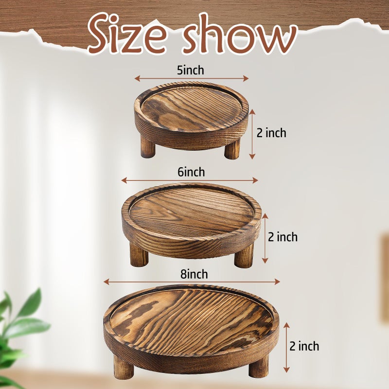 Destop 3PCS Wooden Display Risers for Display,Wood Riser Display Pedestal Stand for Home DÃ©cor (Rustic Brown,8,6,5'') - Image 2