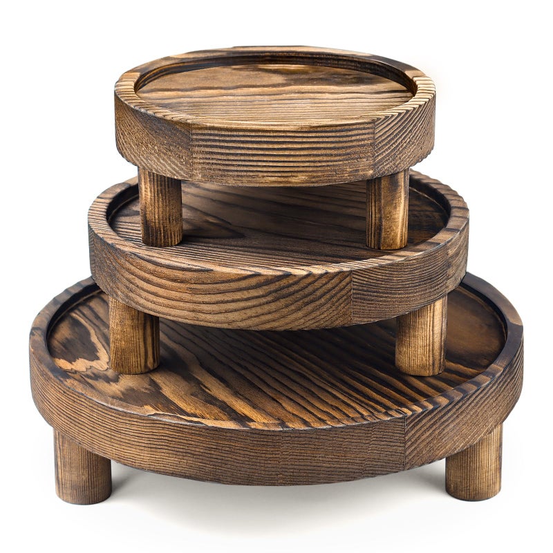 Destop 3PCS Wooden Display Risers for Display,Wood Riser Display Pedestal Stand for Home DÃ©cor (Rustic Brown,8,6,5'') - Image 1