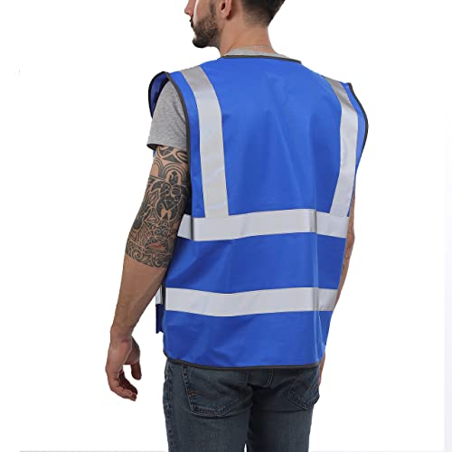 Dib Safety Reflective Vest High Visibility with Pockets and Zipper, Blue L - Image 2
