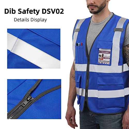 Dib Safety Reflective Vest High Visibility with Pockets and Zipper, Blue L - Image 5