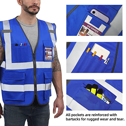 Dib Safety Reflective Vest High Visibility with Pockets and Zipper, Blue L - Image 4