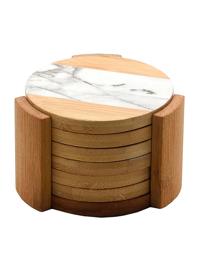 6-Piece Round Shaped Bamboo Coaster Set Brown and Grey 7 x 11 x 11 cm G17-G206