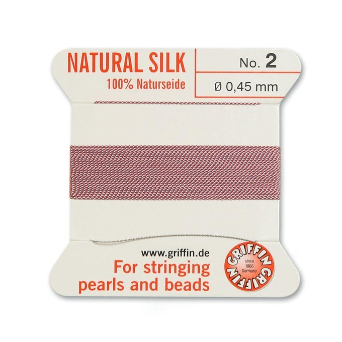 NATURAL SILK THREAD FOR STRINGING PEARLS AND BEADS SIZE 2 DARK PINK