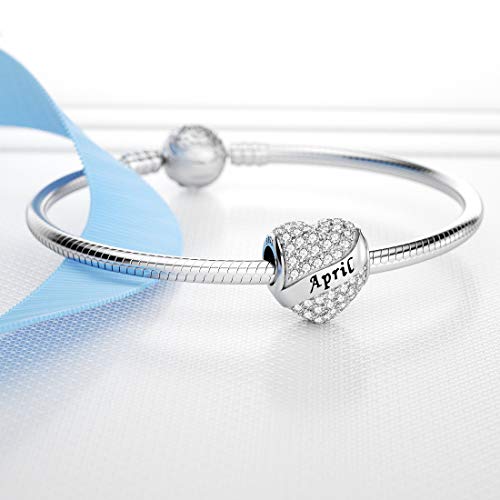 DALARAN April Birthstone Charms for Pandora Charms Bracelet Sterling Silver Heart Bead Happy Birthday Presents for Women - Image 2