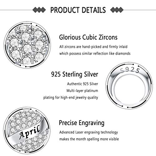DALARAN April Birthstone Charms for Pandora Charms Bracelet Sterling Silver Heart Bead Happy Birthday Presents for Women - Image 5