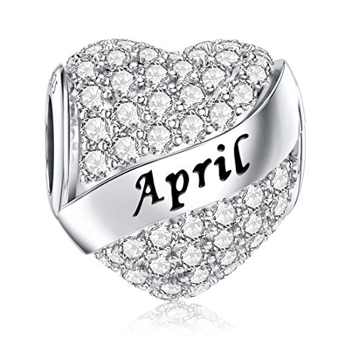 DALARAN April Birthstone Charms for Pandora Charms Bracelet Sterling Silver Heart Bead Happy Birthday Presents for Women - Image 1