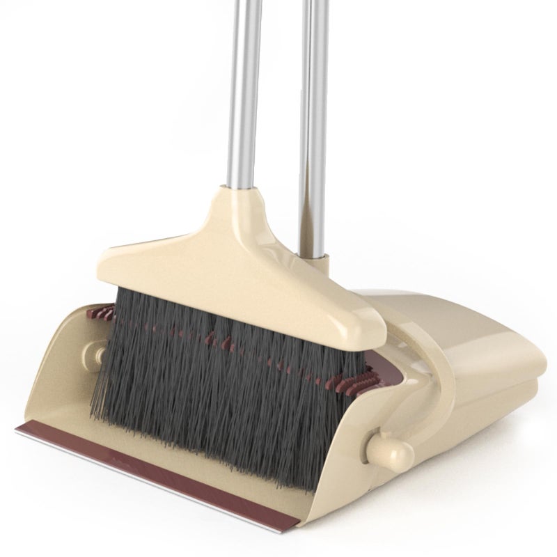 KOCOTONG Broom and Dustpan Combo Set with Long Handle (54â€ L) Angle Broom Dust Pan for Home Kitchen Indoor Cleaning (Brown and Beige) - Image 1