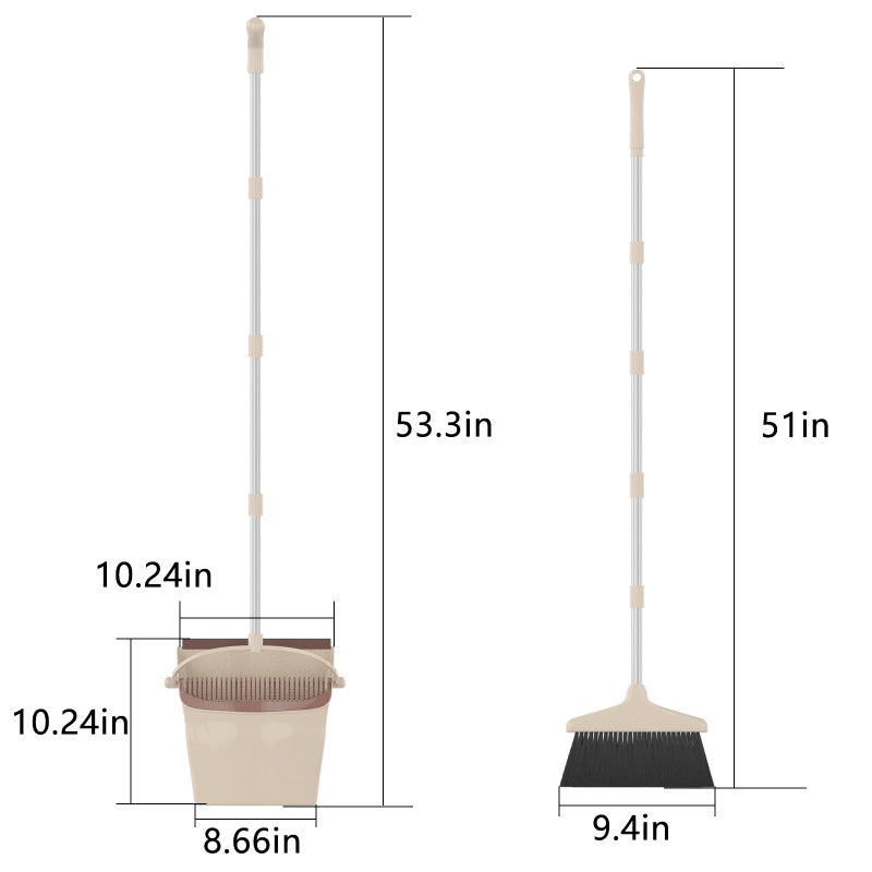 KOCOTONG Broom and Dustpan Combo Set with Long Handle (54â€ L) Angle Broom Dust Pan for Home Kitchen Indoor Cleaning (Brown and Beige) - Image 3