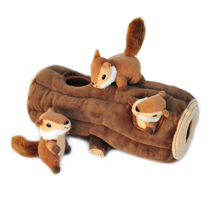 ZippyPaws Burrow- Interactive Dog & Puppy Toys for Boredom, Stimulating Pet Products to Keep them Busy, Hide & Seek Plush Dog Puzzles, Squeaky Toy for Enrichment, For Small & Medium Dogs- Chipmunk Log - Image 2