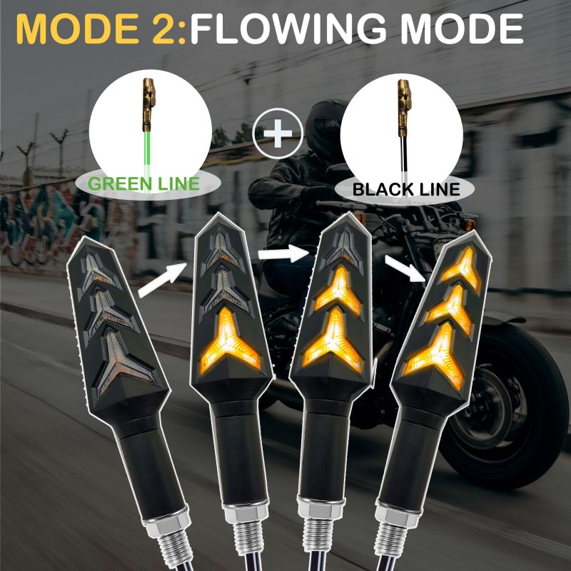 VRWEARE 4PCS Universal Motorcycle Turn Signals LED 12V 3 Wire Flowing Indicator Lights 14 Bulbs Compatible with Motorbike Scooter Quad Cruiser Yamaha Harley Suzuki Off Road - Image 3