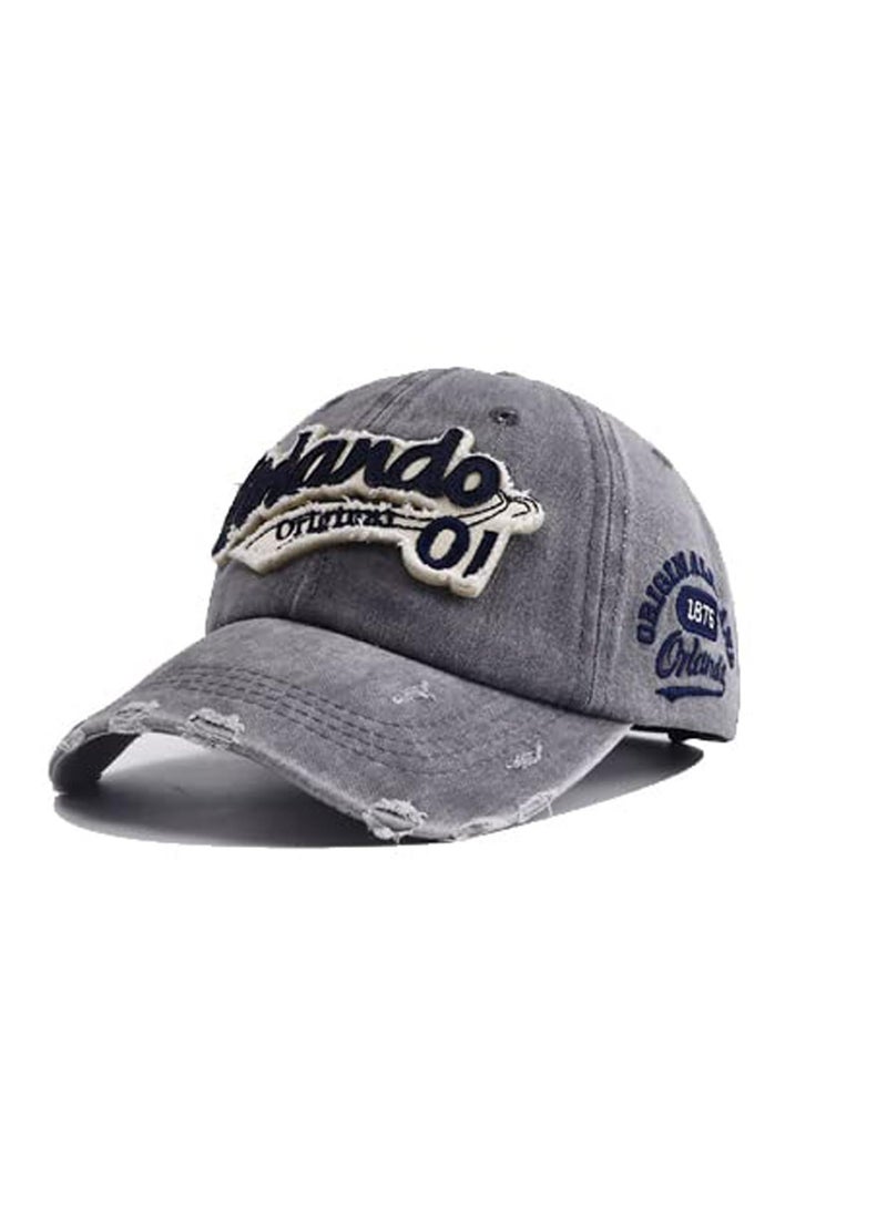 Excefore Baseball Cap, Vintage Baseball Trucker Hat, Cotton Embroidered Cap, Unisex Outdoor Adjustable Sports Cap(Grey) - Image 5