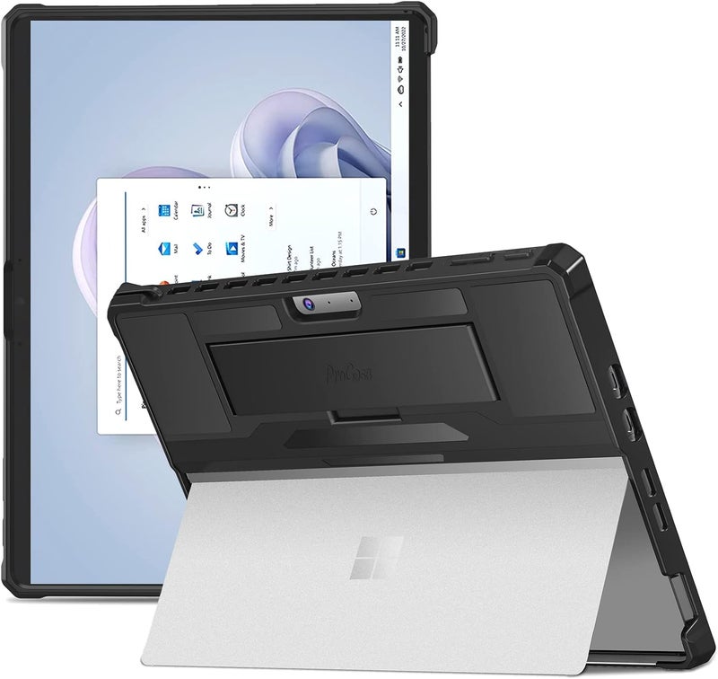 Procases For Microsoft Surface Pro 9 13" 2022 Rugged Case, Shockproof Protective Hard Case Cover Built-In Hand Strap Compatible With Type Cover Keyboard For 13 Inch Surface Pro 9 -Black - Image 1