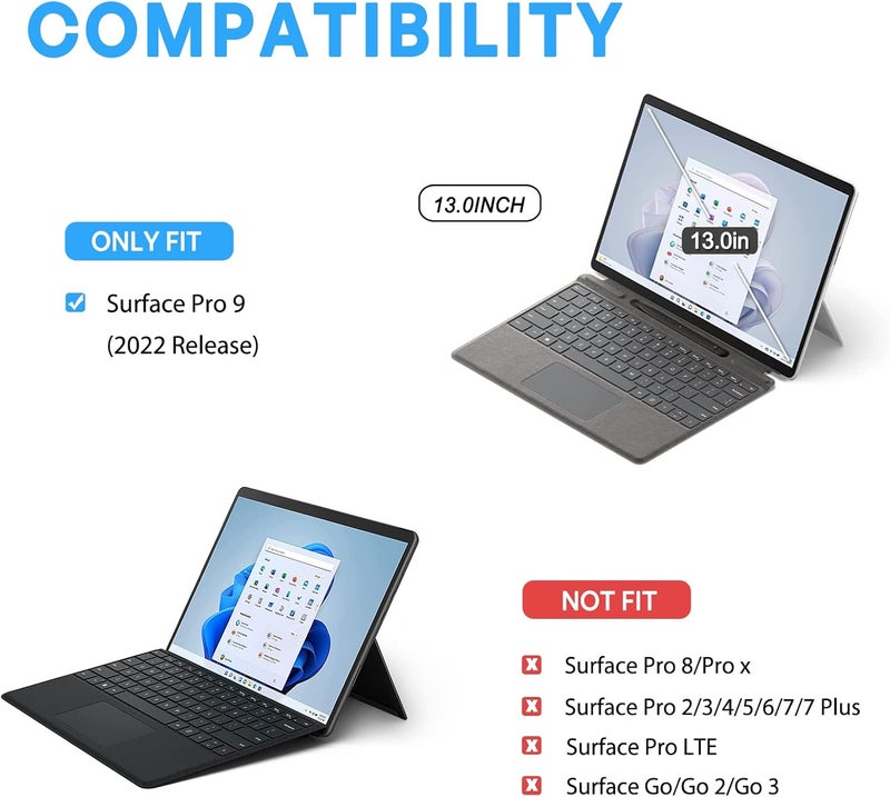 Procases For Microsoft Surface Pro 9 13" 2022 Rugged Case, Shockproof Protective Hard Case Cover Built-In Hand Strap Compatible With Type Cover Keyboard For 13 Inch Surface Pro 9 -Black - Image 2