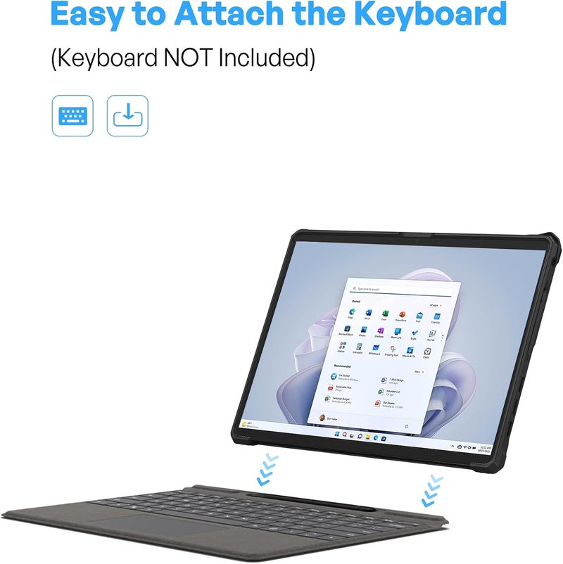 Procases For Microsoft Surface Pro 9 13" 2022 Rugged Case, Shockproof Protective Hard Case Cover Built-In Hand Strap Compatible With Type Cover Keyboard For 13 Inch Surface Pro 9 -Black - Image 4