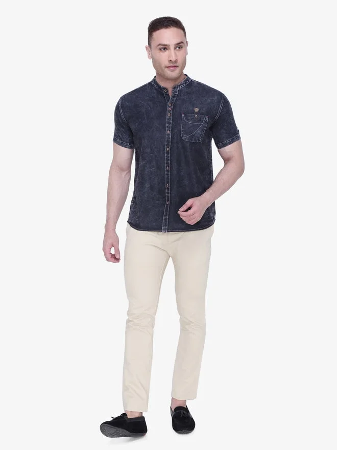Kuons Avenue  KUONS AVENUE Men Grey Denim Mandarin Collar Shirt for Men | Best Price UAE