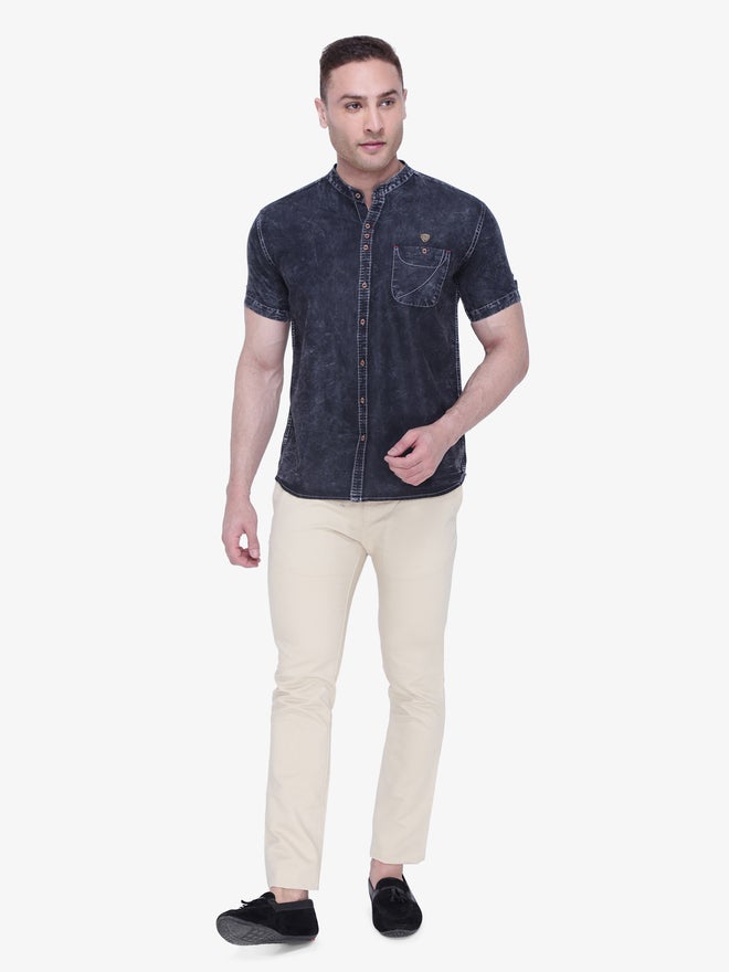 KUONS AVENUE Men Grey Denim Mandarin Collar Shirt - Image 5
