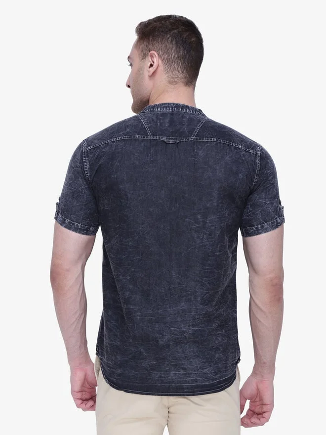 Kuons Avenue  KUONS AVENUE Men Grey Denim Mandarin Collar Shirt for Men | Best Price UAE