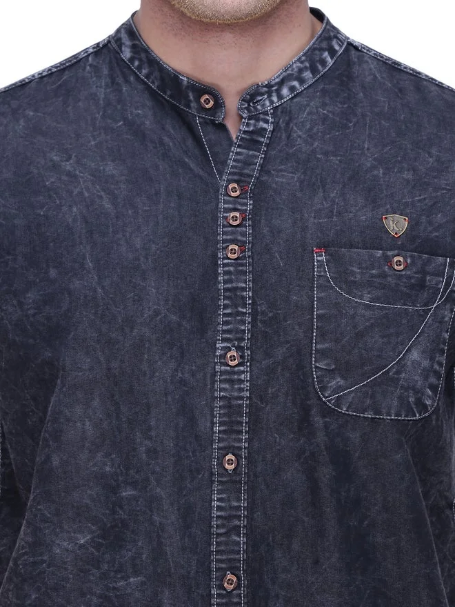 Kuons Avenue  KUONS AVENUE Men Grey Denim Mandarin Collar Shirt for Men | Best Price UAE