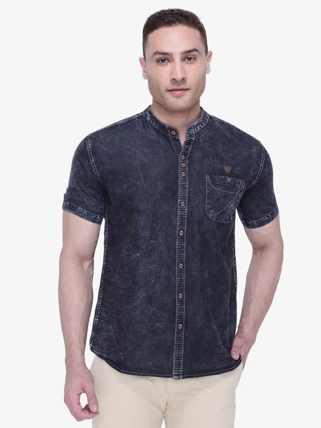 Kuons Avenue  KUONS AVENUE Men Grey Denim Mandarin Collar Shirt for Men | Best Price UAE