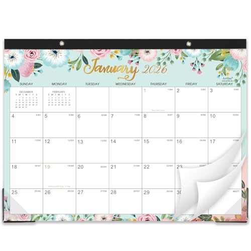 Artfan 2026 Desk Calendar - JAN 2026 - DEC 2026, 2026 Calendar, 14.6" x 11.5", 12 Monthly Calendar, Desk Calendars 2026 with Thick Paper & Corner Protectors, Large Ruled Blocks - Floral - Image 1