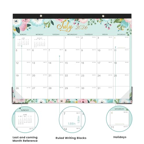 Artfan 2026 Desk Calendar - JAN 2026 - DEC 2026, 2026 Calendar, 14.6" x 11.5", 12 Monthly Calendar, Desk Calendars 2026 with Thick Paper & Corner Protectors, Large Ruled Blocks - Floral - Image 5