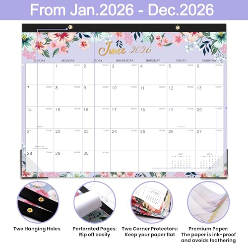 Artfan 2026 Desk Calendar - JAN 2026 - DEC 2026, 2026 Calendar, 14.6" x 11.5", 12 Monthly Calendar, Desk Calendars 2026 with Thick Paper & Corner Protectors, Large Ruled Blocks - Floral - Image 4