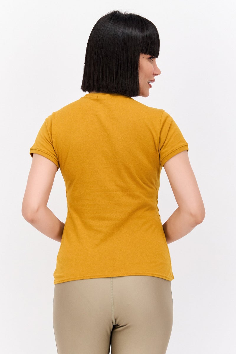 Brooks تي شيرت رياضي نسائي قصير الأكمام للجري، خردل - Image 3