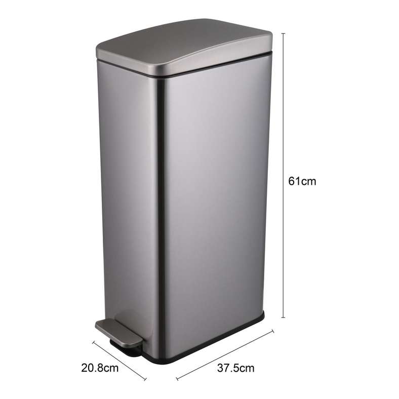 Gabriel  Soft Close Metal Pedal Bin with Fingerprint Resistant 20L 20.8x37.5x61cm - Chrome