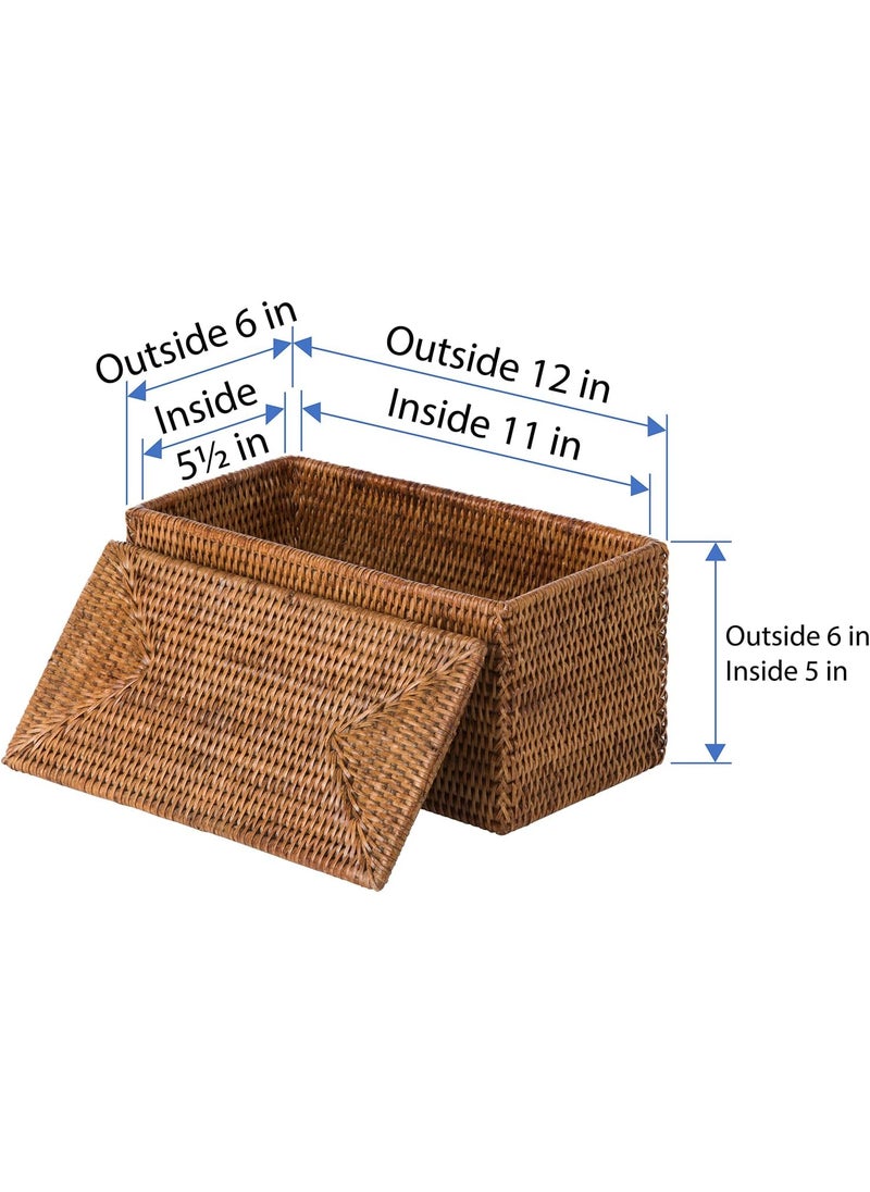 Kouboo KOUBOO La Jolla Rectangular Rattan Box HoneyBrown Toilet Roll Storage Basket  - Image 4