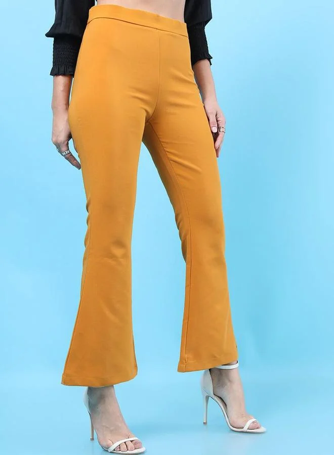 فري هاند Mustard Flared Solid High-Rise Bootcut Pants