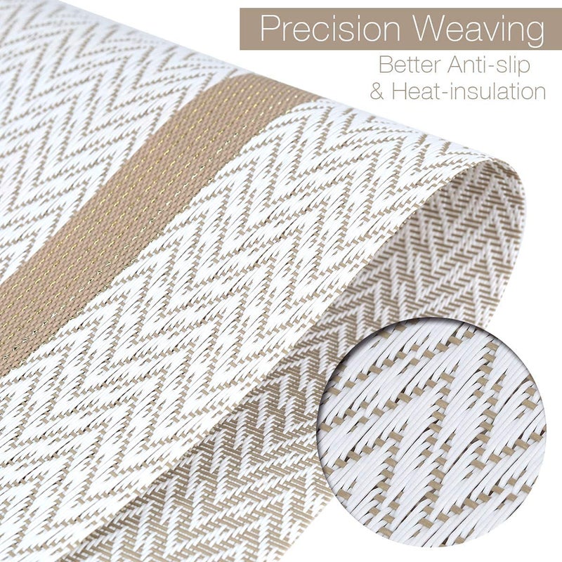 KitchEase Dining Table Placemats Runner Set Heat Resistant Washable Stain Resistant Woven Vinyl Mats Table Runner 4 Placemats Set for Stylish Dining 45x30 cm Placemats 180x30 cm Runner - Image 2