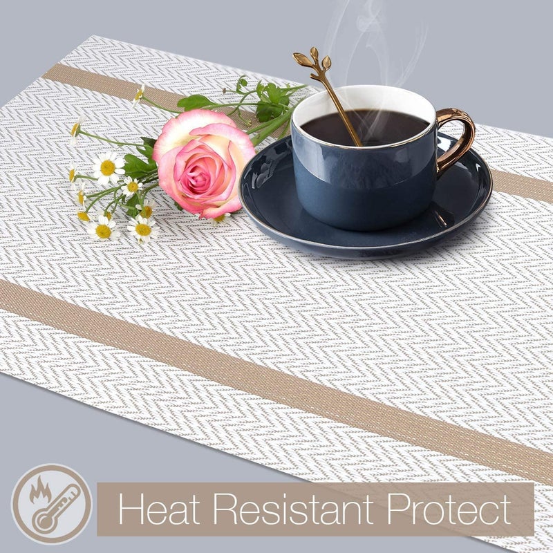 KitchEase Dining Table Placemats Runner Set Heat Resistant Washable Stain Resistant Woven Vinyl Mats Table Runner 4 Placemats Set for Stylish Dining 45x30 cm Placemats 180x30 cm Runner - Image 4