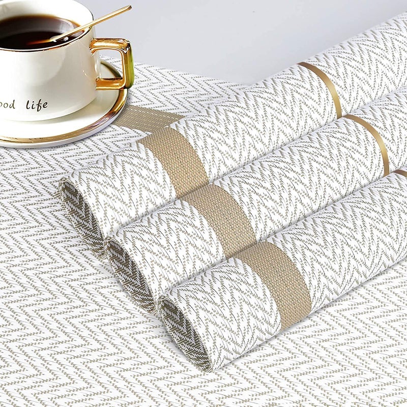 KitchEase Dining Table Placemats Runner Set Heat Resistant Washable Stain Resistant Woven Vinyl Mats Table Runner 4 Placemats Set for Stylish Dining 45x30 cm Placemats 180x30 cm Runner - Image 3