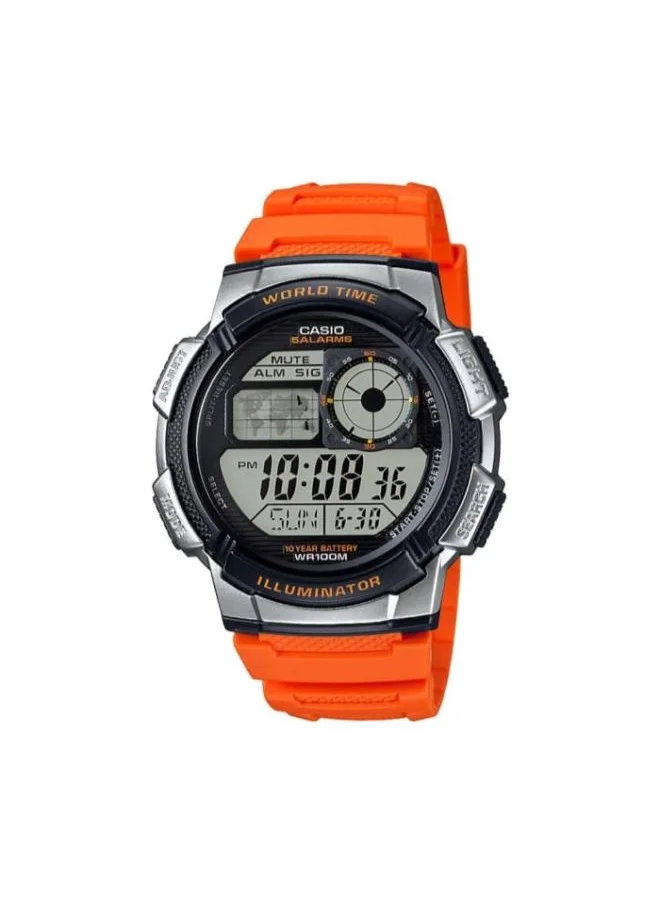 CASIO Men's Digital Display Watch With Orange Resin Strap - AE-1000W-4BVDF