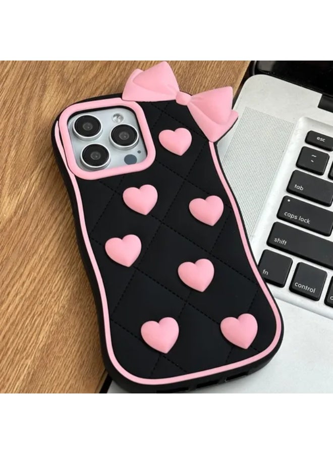 iPhone 11 pro max  Case Phone Cases,Cute 3D Cartoon Black Silicone Phone Case with Pink Love Bow Soft Shockproof Protective Case Funny for - Image 1